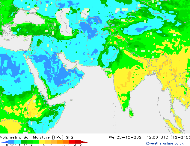 Volumetric Soil Moisture GFS śro. 02.10.2024 12 UTC