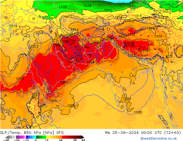 850 hPa Yer Bas./Sıc GFS Çar 25.09.2024 00 UTC