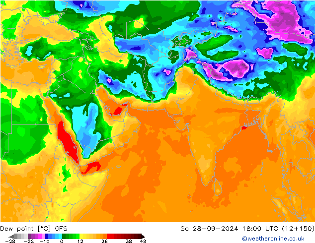 Dew point GFS Sa 28.09.2024 18 UTC