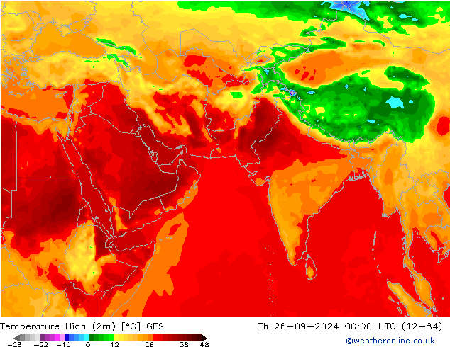 Nejvyšší teplota (2m) GFS Čt 26.09.2024 00 UTC