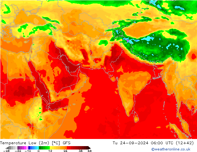 temperatura mín. (2m) GFS Ter 24.09.2024 06 UTC