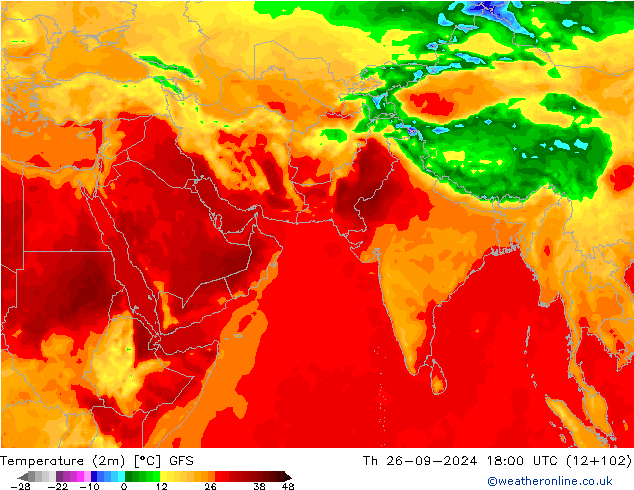 Temperature (2m) GFS Th 26.09.2024 18 UTC