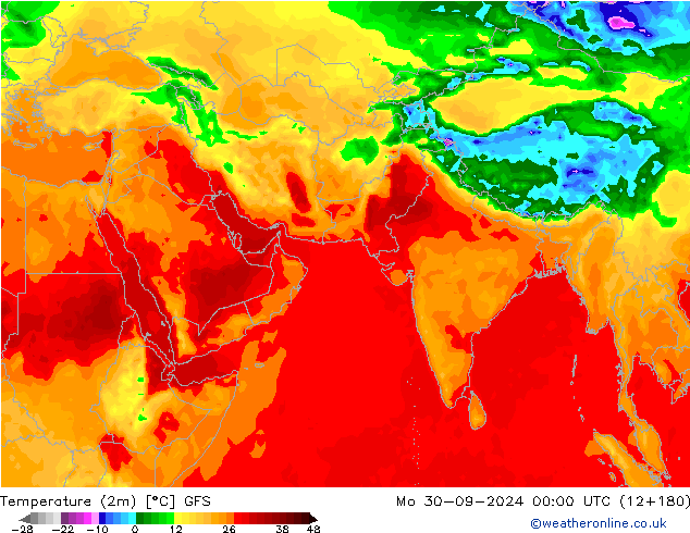 Temperatuurkaart (2m) GFS ma 30.09.2024 00 UTC