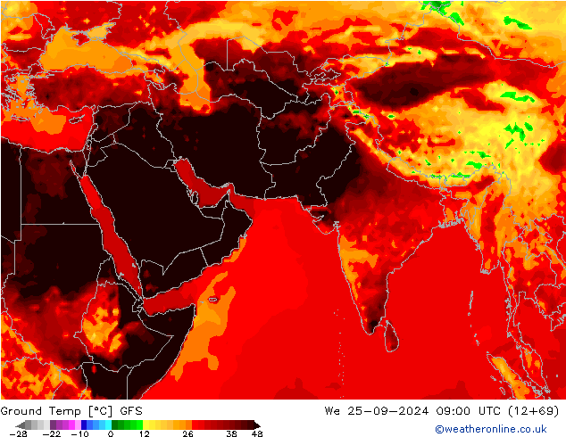 Topraküstü en düşük Sıc. GFS Çar 25.09.2024 09 UTC