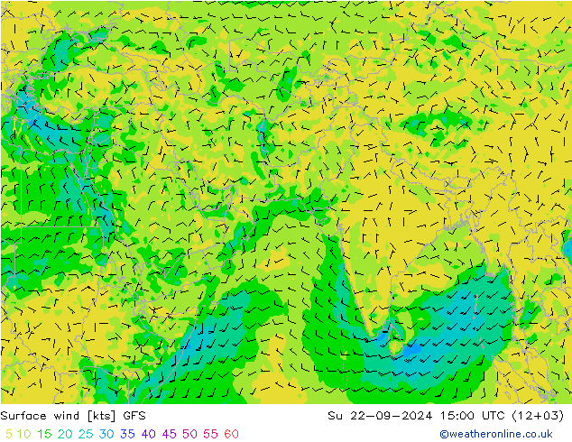 Vento 10 m GFS Dom 22.09.2024 15 UTC