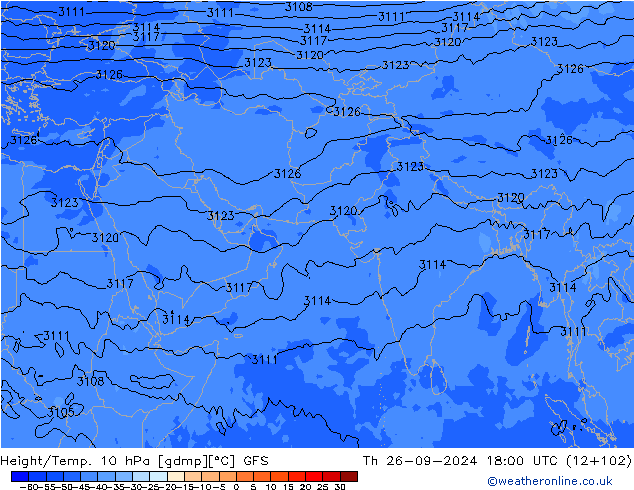 Hoogte/Temp. 10 hPa GFS do 26.09.2024 18 UTC