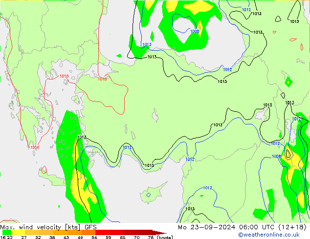 Max. wind velocity GFS Mo 23.09.2024 06 UTC