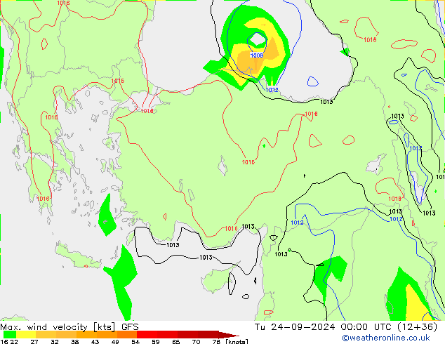 Max. wind velocity GFS Tu 24.09.2024 00 UTC