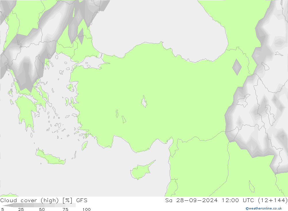 Cloud cover (high) GFS Sa 28.09.2024 12 UTC