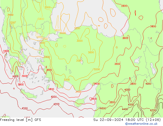 Zero termico GFS dom 22.09.2024 18 UTC