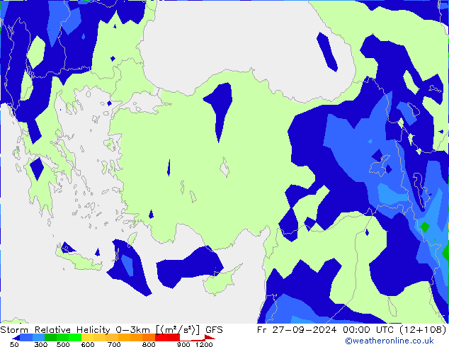 Storm Relative Helicity GFS  27.09.2024 00 UTC