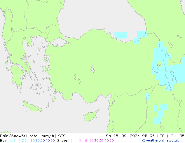 Rain/Snowfall rate GFS Sáb 28.09.2024 06 UTC