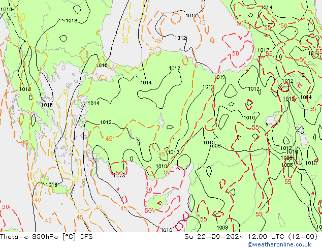 Theta-e 850hPa GFS Dom 22.09.2024 12 UTC