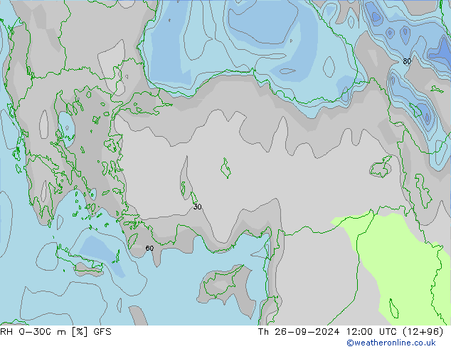 RH 0-300 m GFS Čt 26.09.2024 12 UTC