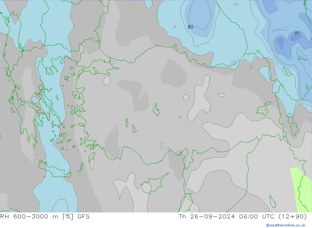 RH 600-3000 m GFS Th 26.09.2024 06 UTC