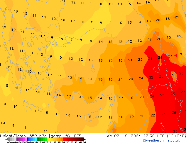 Z500/Rain (+SLP)/Z850 GFS ср 02.10.2024 12 UTC