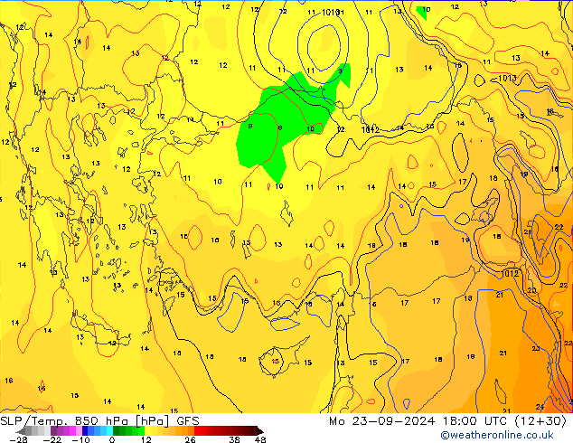 SLP/Temp. 850 hPa GFS  23.09.2024 18 UTC