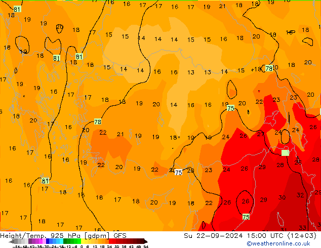 Height/Temp. 925 hPa GFS Su 22.09.2024 15 UTC