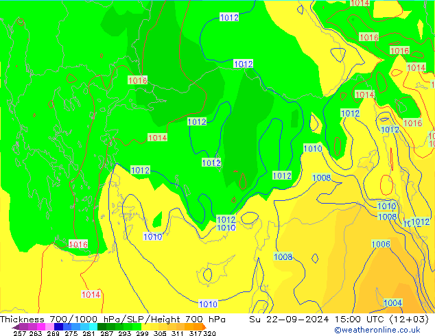 Thck 700-1000 hPa GFS Su 22.09.2024 15 UTC