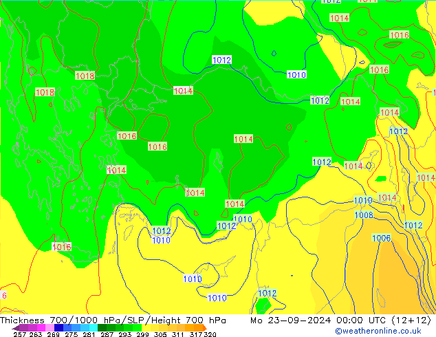 Thck 700-1000 hPa GFS Mo 23.09.2024 00 UTC