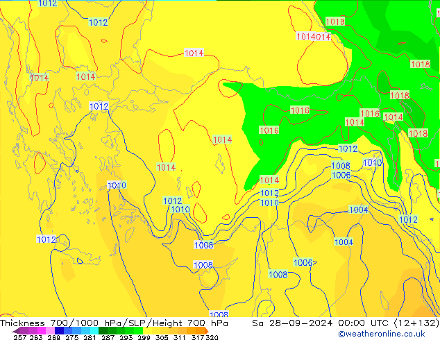 Thck 700-1000 hPa GFS Sa 28.09.2024 00 UTC