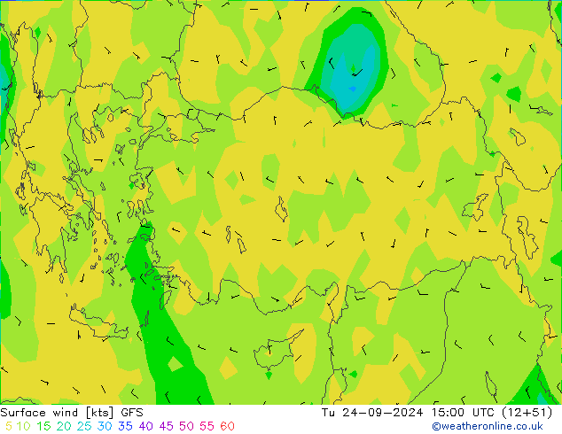 Wind 10 m GFS di 24.09.2024 15 UTC