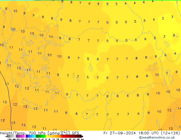 Height/Temp. 700 hPa GFS  27.09.2024 18 UTC