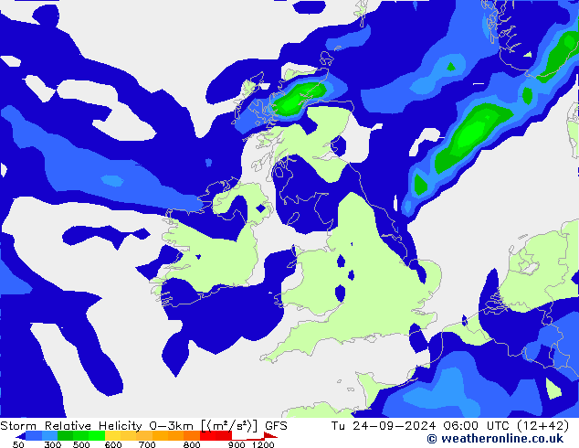 Storm Relative Helicity GFS  24.09.2024 06 UTC