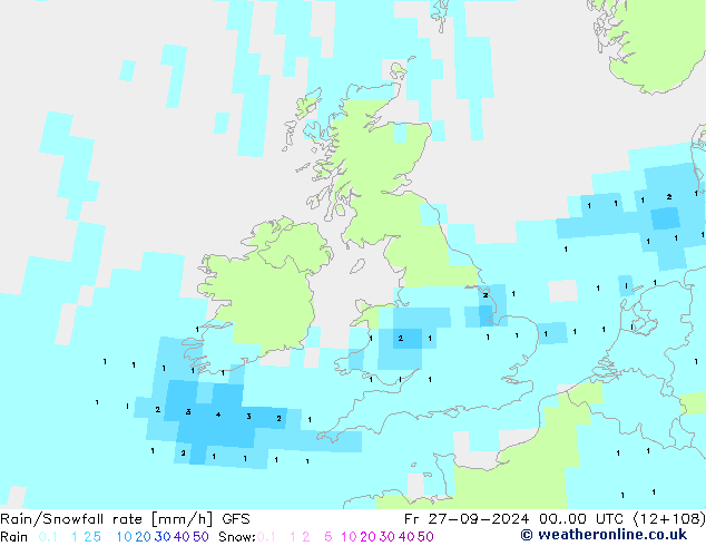 Rain/Snowfall rate GFS Fr 27.09.2024 00 UTC