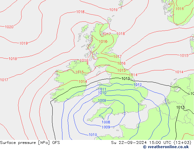 Atmosférický tlak GFS Ne 22.09.2024 15 UTC