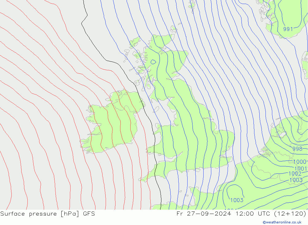 Surface pressure GFS Fr 27.09.2024 12 UTC