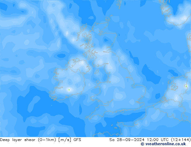 Deep layer shear (0-1km) GFS Sa 28.09.2024 12 UTC