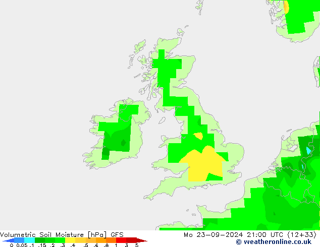 Volumetric Soil Moisture GFS Mo 23.09.2024 21 UTC