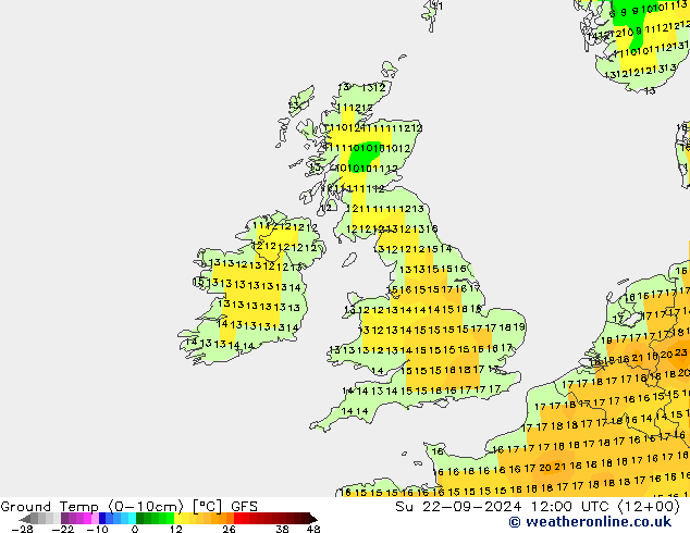 Temperatur 0-10 cm GFS So 22.09.2024 12 UTC