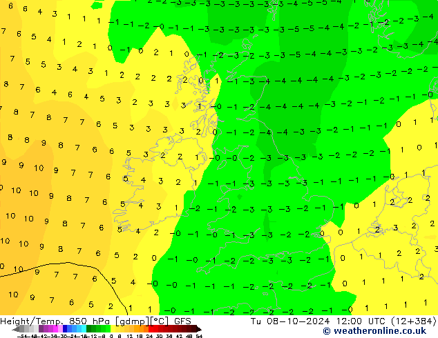 Height/Temp. 850 hPa GFS mar 08.10.2024 12 UTC