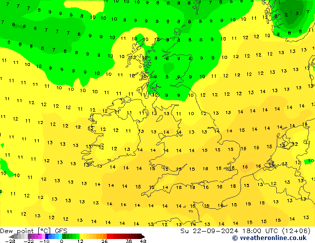 Rosný bod GFS Ne 22.09.2024 18 UTC