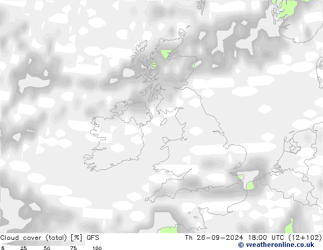 Cloud cover (total) GFS Th 26.09.2024 18 UTC