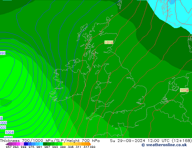 Thck 700-1000 hPa GFS Su 29.09.2024 12 UTC