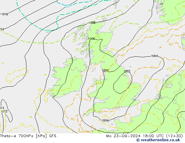 Theta-e 700hPa GFS Mo 23.09.2024 18 UTC