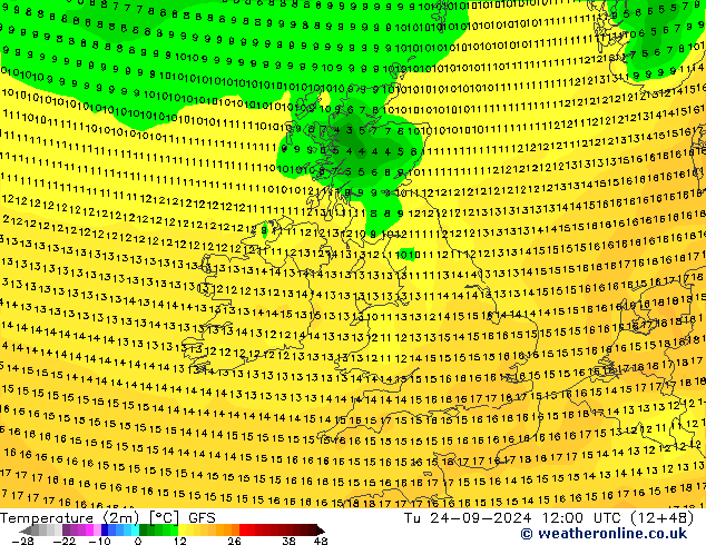 Temperatura (2m) GFS mar 24.09.2024 12 UTC