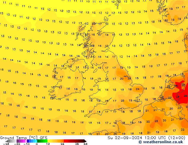 Ground Temp GFS Su 22.09.2024 12 UTC