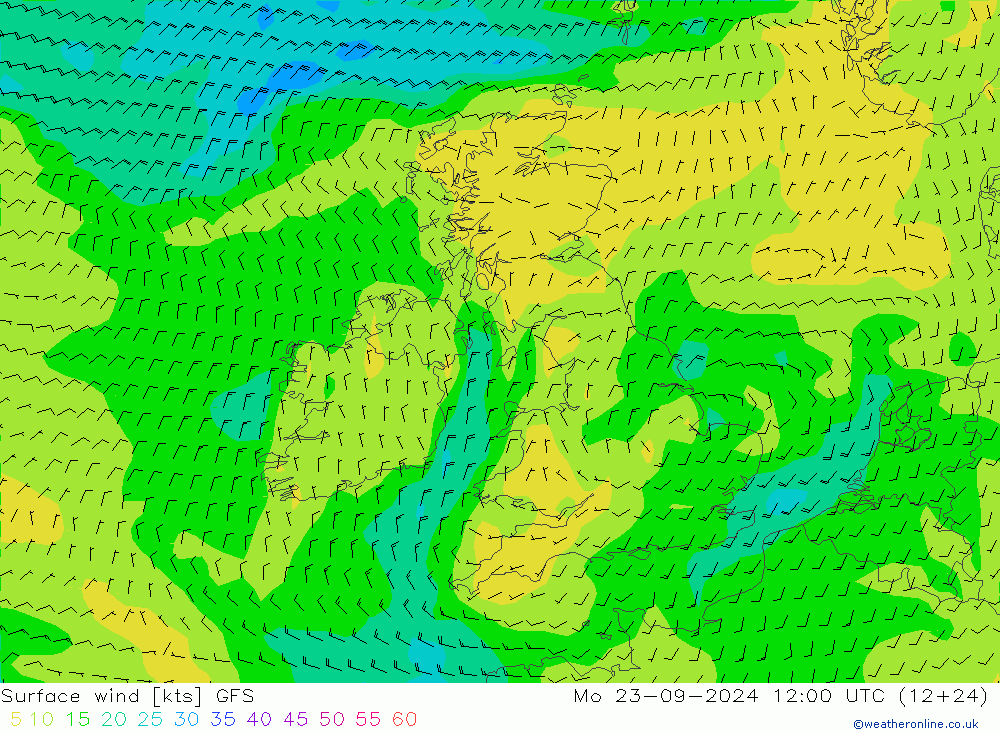 Surface wind GFS Mo 23.09.2024 12 UTC