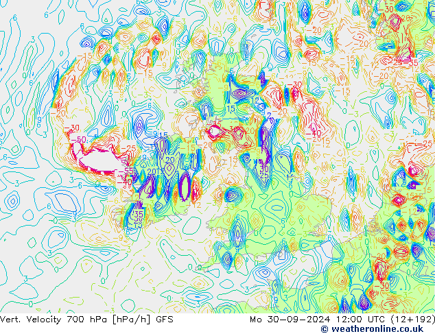 Vert. snelheid 700 hPa GFS ma 30.09.2024 12 UTC