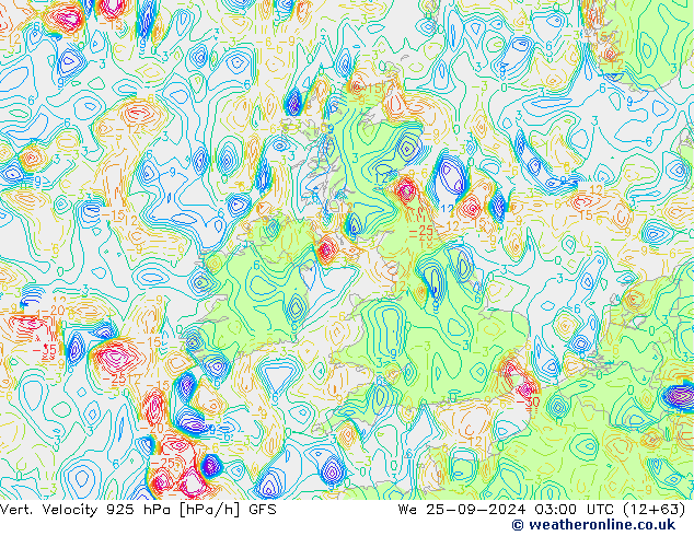 925 hPa Dikey Hız GFS Çar 25.09.2024 03 UTC