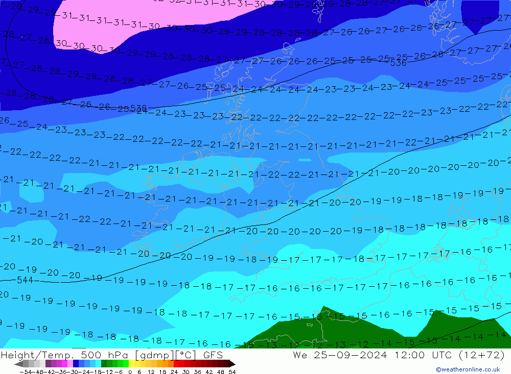 Yükseklik/Sıc. 500 hPa GFS Çar 25.09.2024 12 UTC