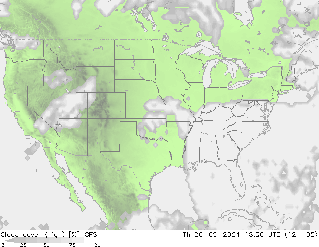 Nuages (élevé) GFS jeu 26.09.2024 18 UTC