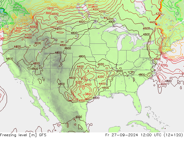 Nulgradenniveau GFS vr 27.09.2024 12 UTC