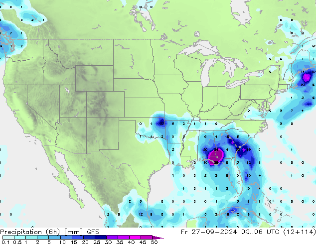 Precipitation (6h) GFS Fr 27.09.2024 06 UTC