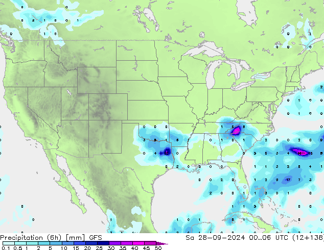 Precipitazione (6h) GFS sab 28.09.2024 06 UTC