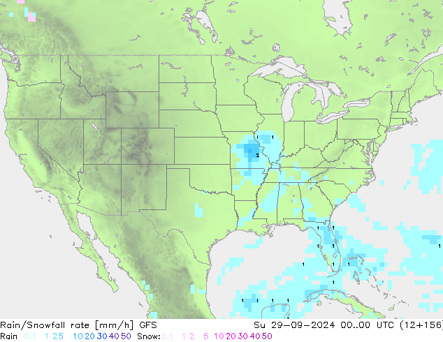 Rain/Snowfall rate GFS Ne 29.09.2024 00 UTC